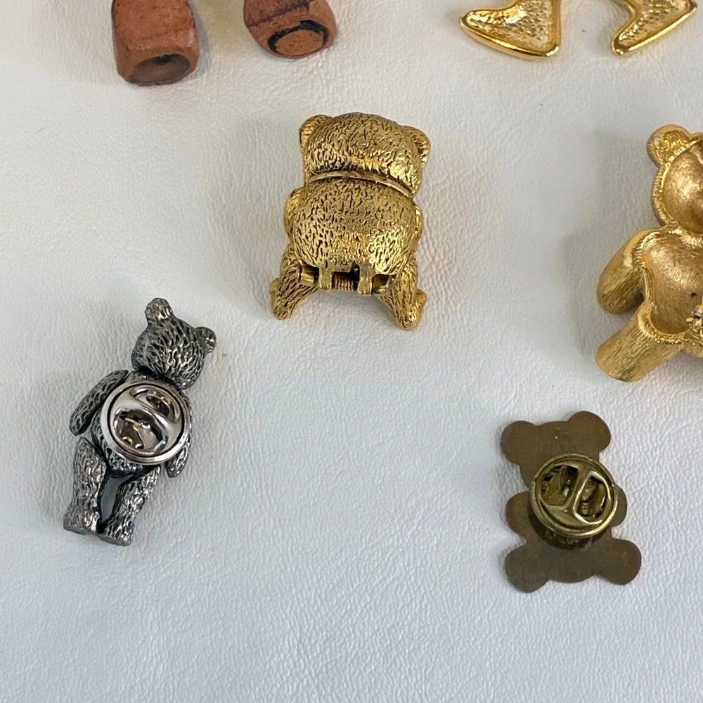 Vintage Teddy Bear Brooch Pin Lot Figural Articulated Gold Tone - Picture 12 of 12